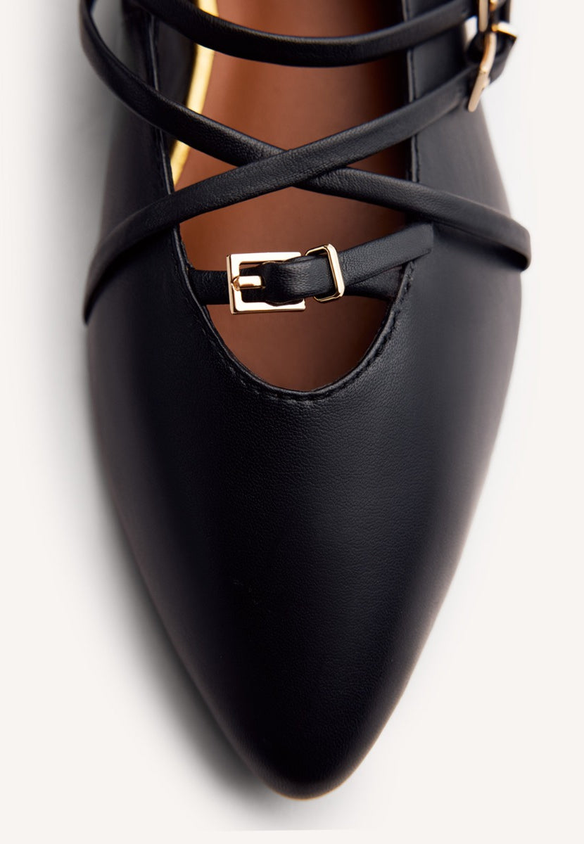 STRAPPY LEATHER BALLET FLATS HOKAH