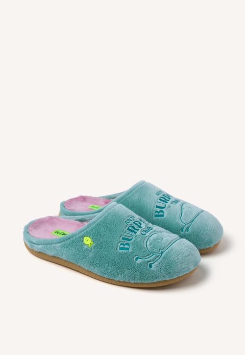 FUR HOUSE SLIPPERS PHRASE SUNBURG