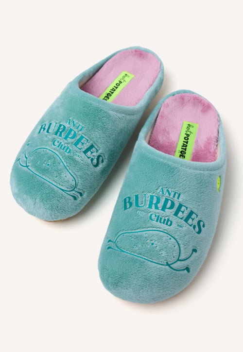 FUR HOUSE SLIPPERS PHRASE SUNBURG