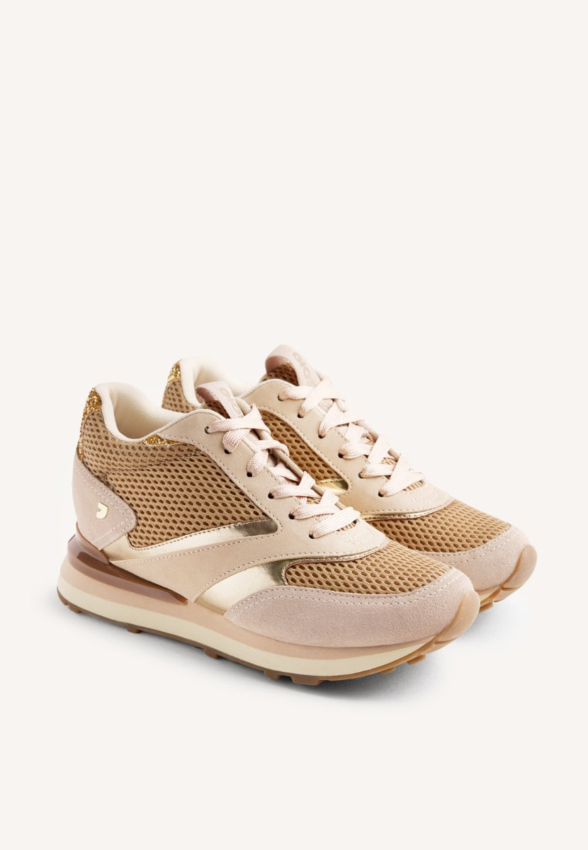 LEATHER AND MESH WEDGE SNEAKERS KEEWATIN