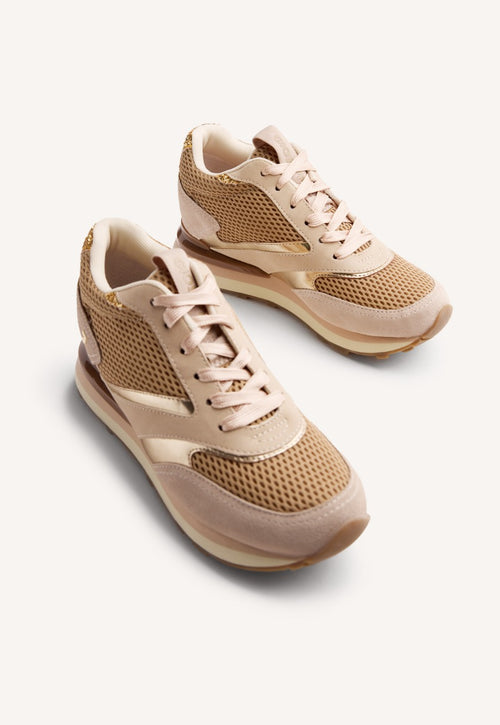 LEATHER AND MESH WEDGE SNEAKERS KEEWATIN