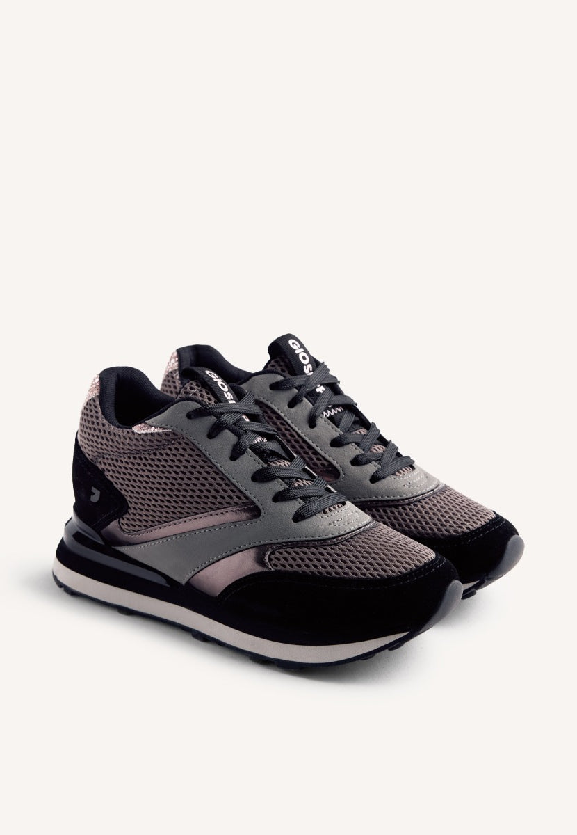 LEATHER AND MESH WEDGE SNEAKERS KEEWATIN