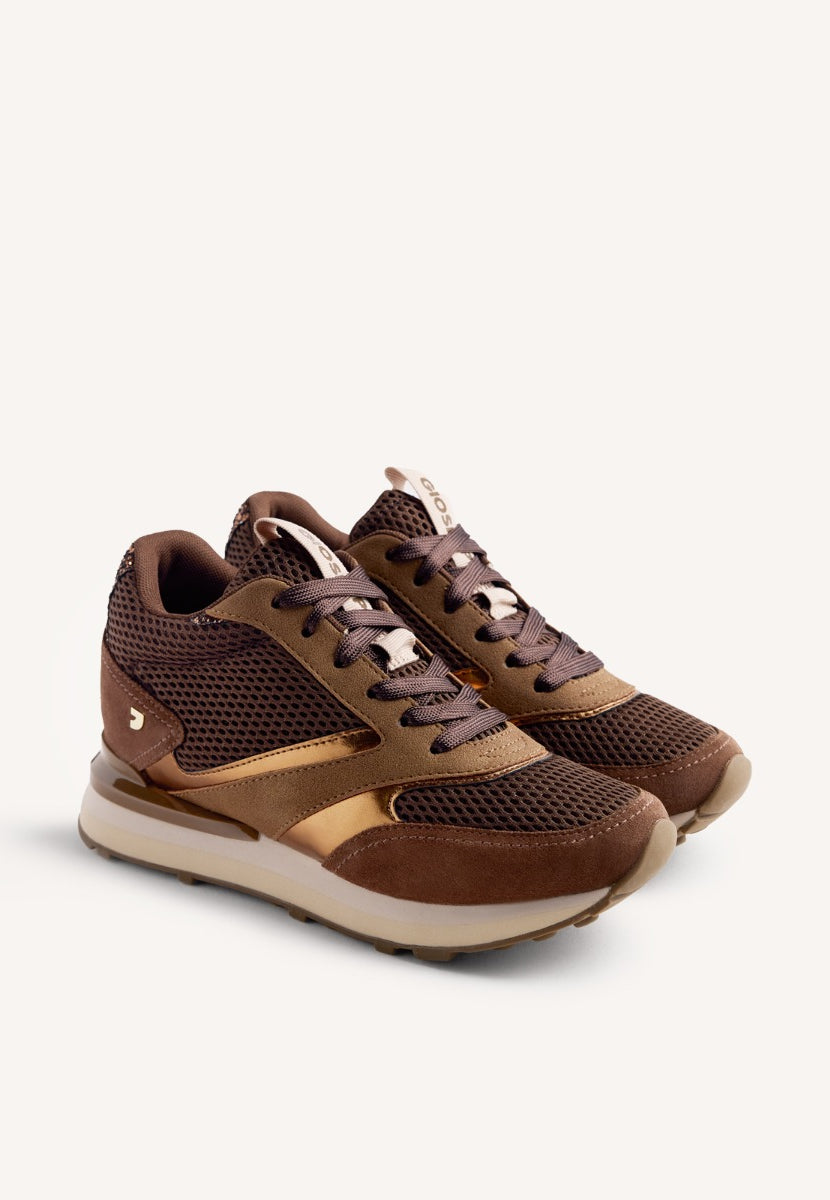 LEATHER AND MESH WEDGE SNEAKERS KEEWATIN