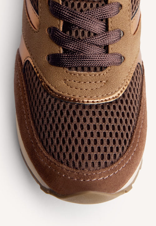 LEATHER AND MESH WEDGE SNEAKERS KEEWATIN