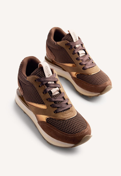 LEATHER AND MESH WEDGE SNEAKERS KEEWATIN