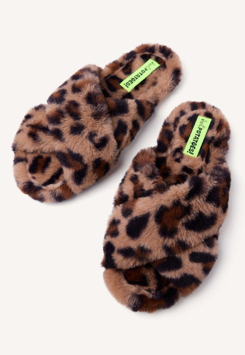ANIMAL PRINT FUR OPEN HOUSE SLIPPERS BESSEMER