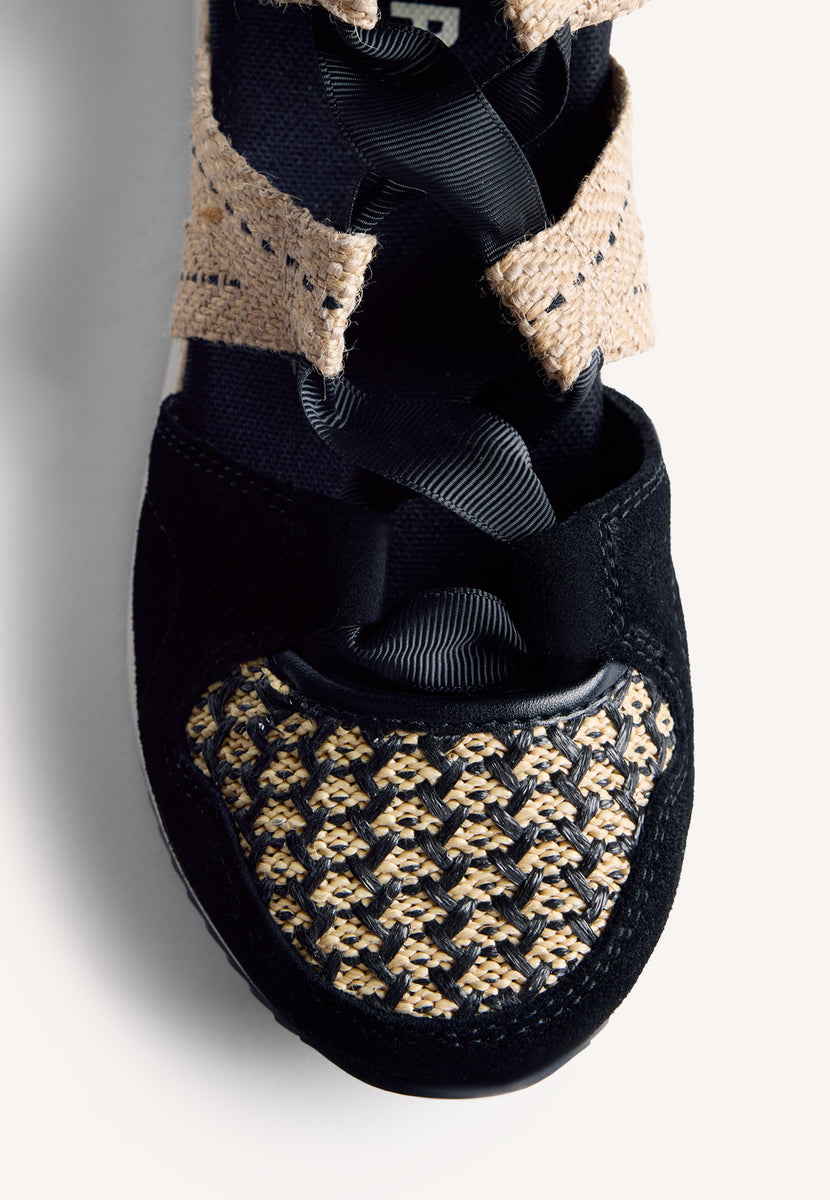 ZAPATILLAS ABIERTAS PIEL Y RAFIA CUÑA KIDIKA