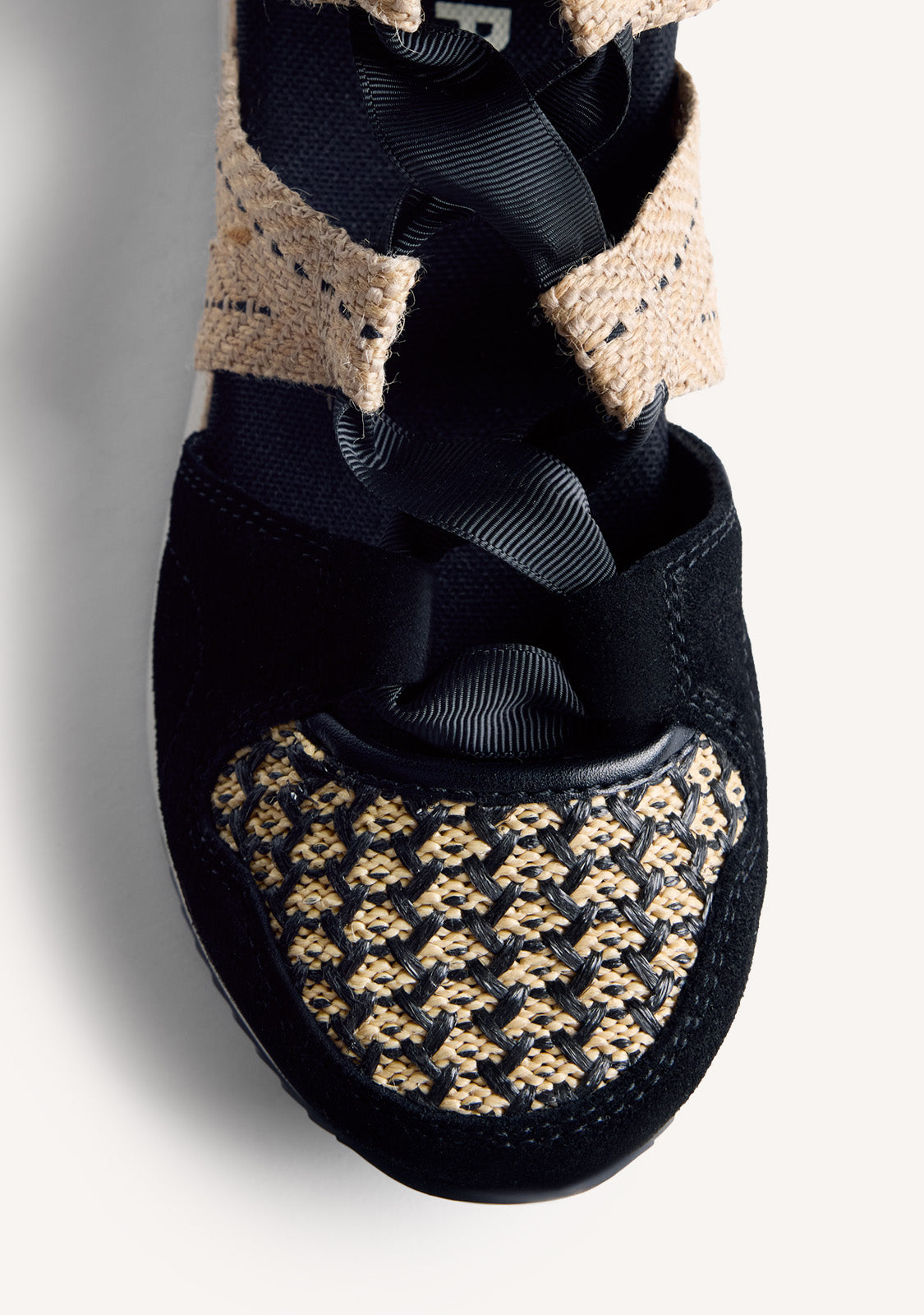 LEATHER AND RAFFIA OPEN WEDGE SNEAKERS KIDIKA