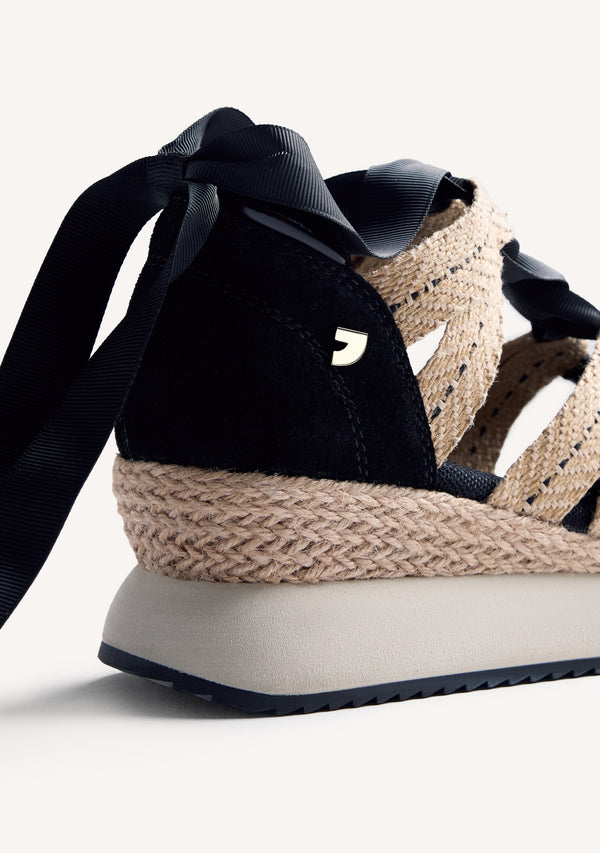 ZAPATILLAS ABIERTAS PIEL Y RAFIA CUÑA KIDIKA