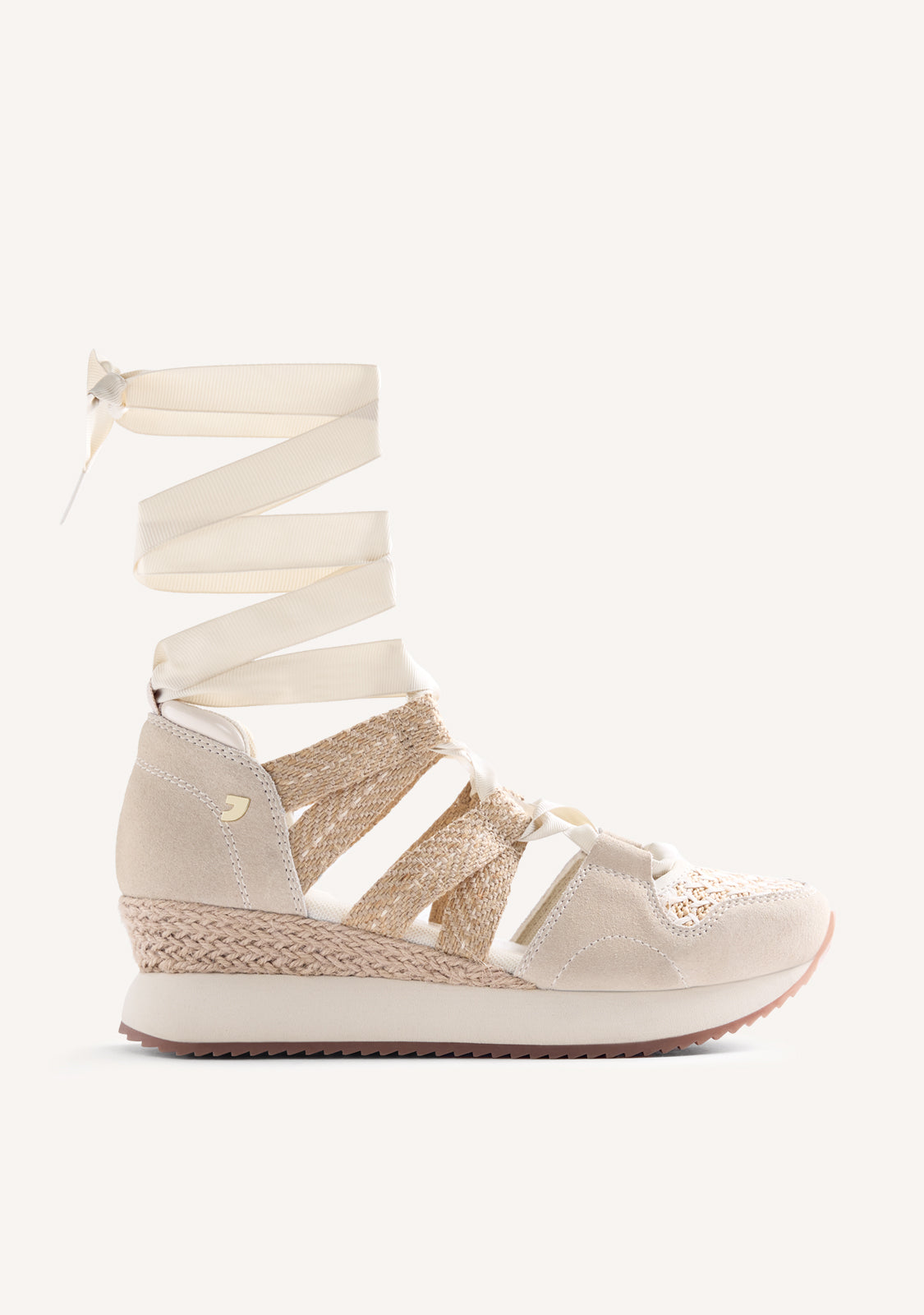 LEATHER AND RAFFIA OPEN WEDGE SNEAKERS KIDIKA