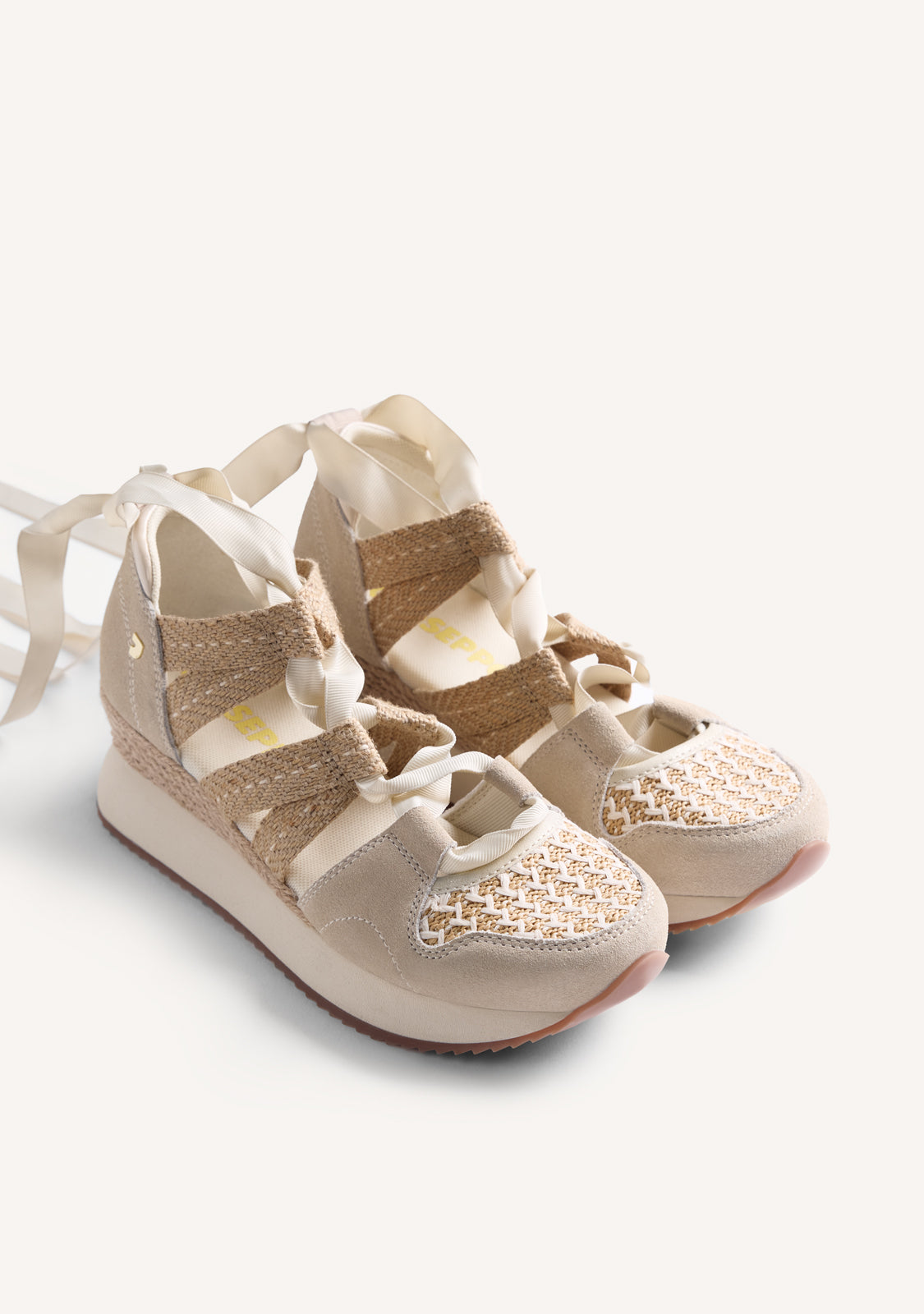 LEATHER AND RAFFIA OPEN WEDGE SNEAKERS KIDIKA