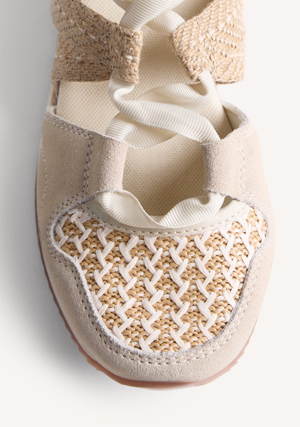 ZAPATILLAS ABIERTAS PIEL Y RAFIA CUÑA KIDIKA