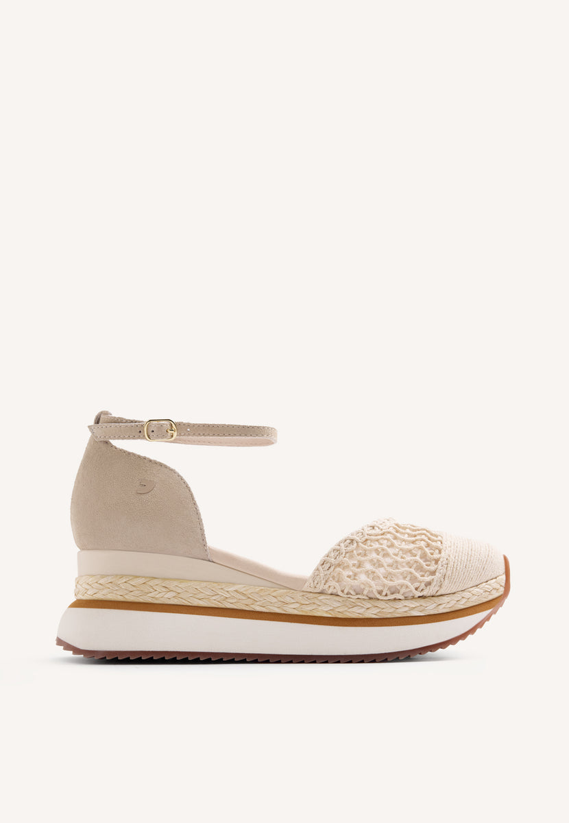 LEATHER AND CROCHET WEDGE ESPADRILLES KUTUS