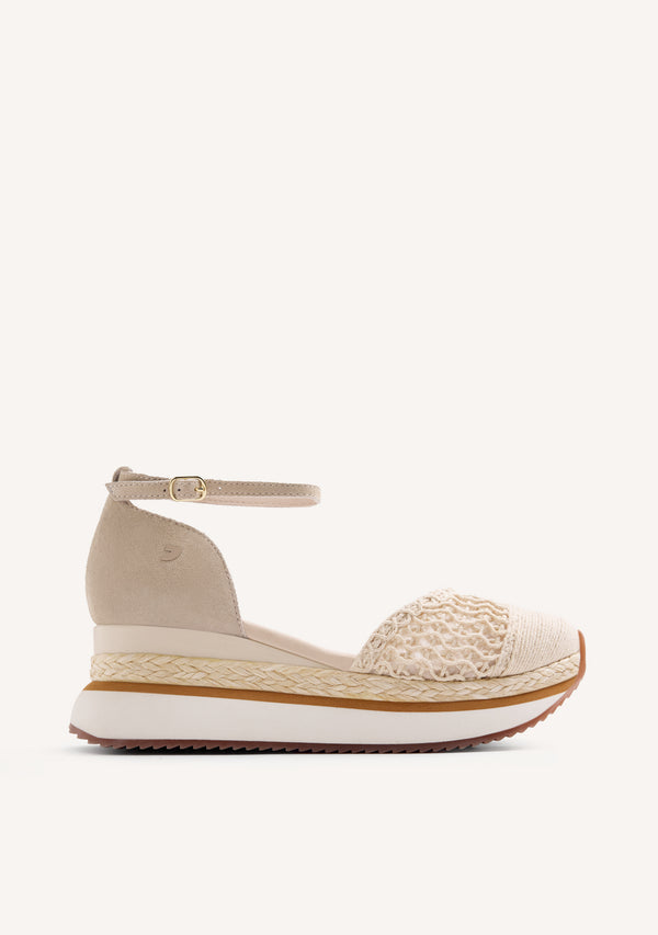 LEATHER AND CROCHET WEDGE ESPADRILLES KUTUS