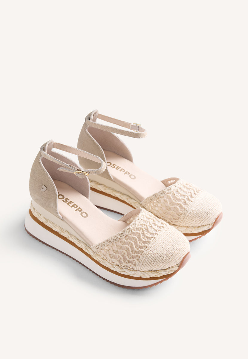 LEATHER AND CROCHET WEDGE ESPADRILLES KUTUS