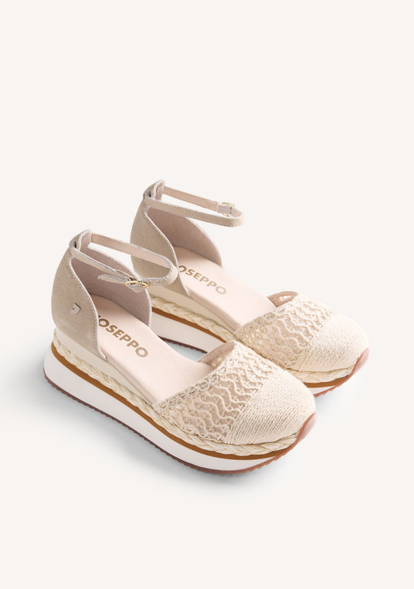 LEATHER AND CROCHET WEDGE ESPADRILLES KUTUS