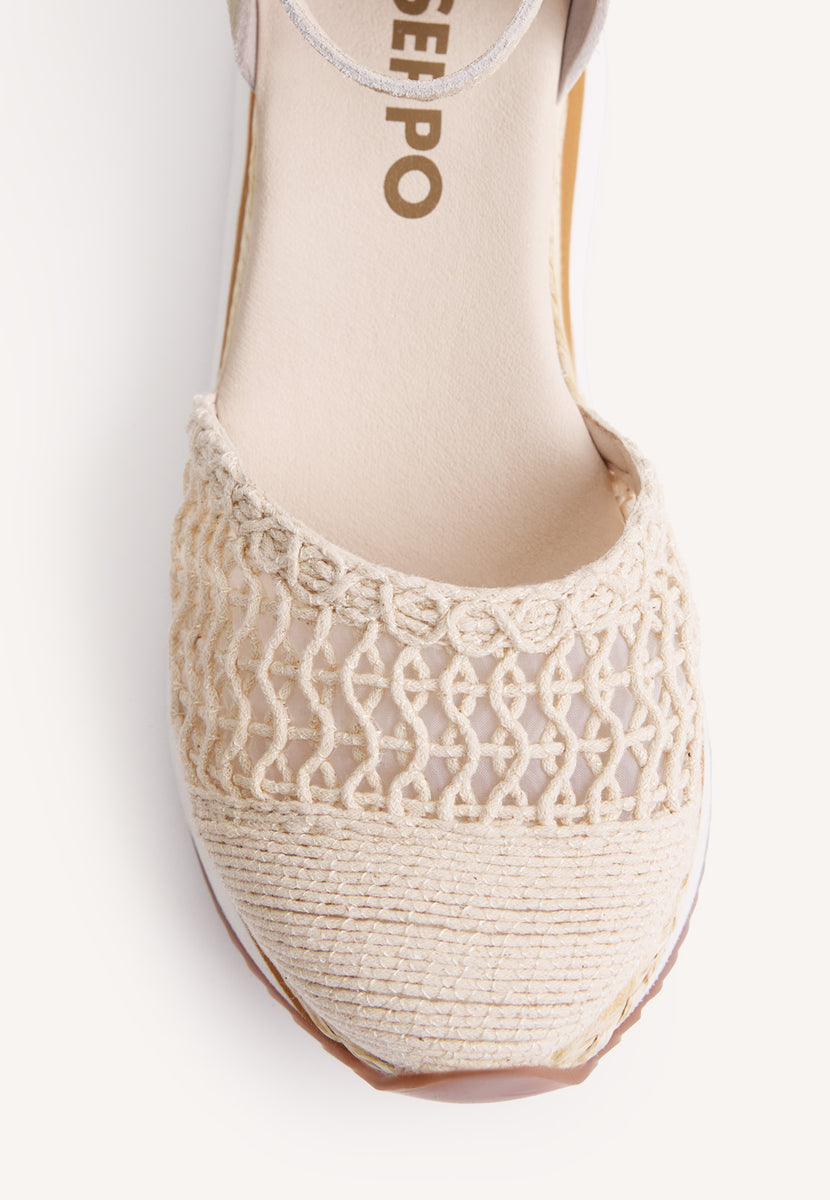 LEATHER AND CROCHET WEDGE ESPADRILLES KUTUS