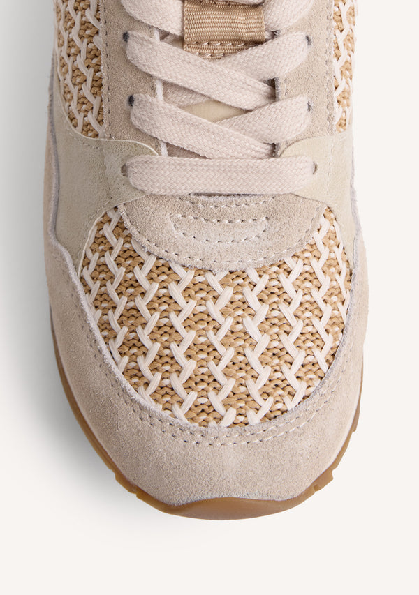 LEATHER AND RAFFIA WEDGE SNEAKERS RHAMU