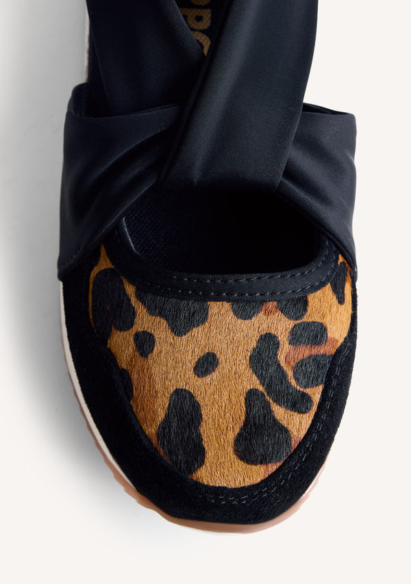 ANIMAL PRINT LEATHER OPEN WEDGE SNEAKERS GAPAN