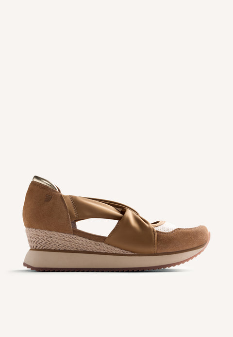 LEATHER AND CROCHET OPEN WEDGE SNEAKERS VUKA