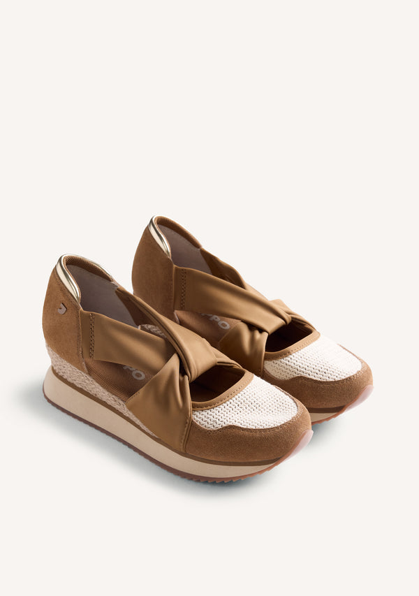 LEATHER AND CROCHET OPEN WEDGE SNEAKERS VUKA