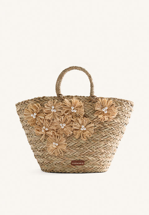 FLOWER STRAW BAG ROSEAU
