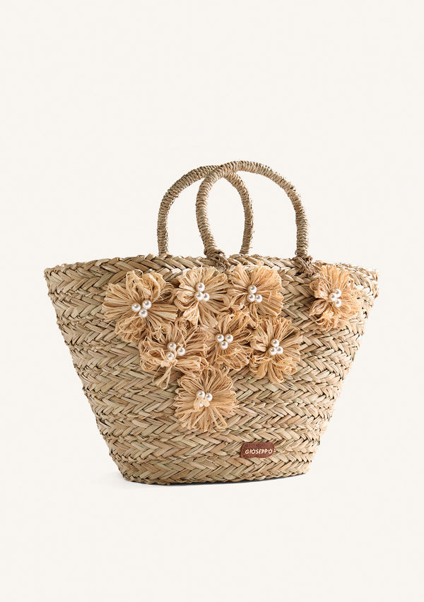 FLOWER STRAW BAG ROSEAU