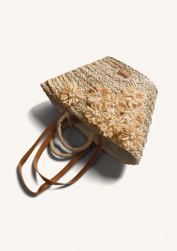 FLOWER STRAW BAG ROSEAU