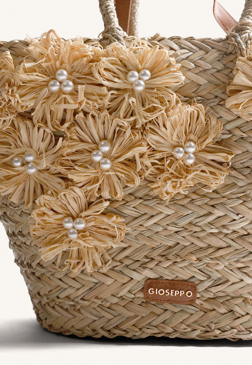 FLOWER STRAW BAG ROSEAU