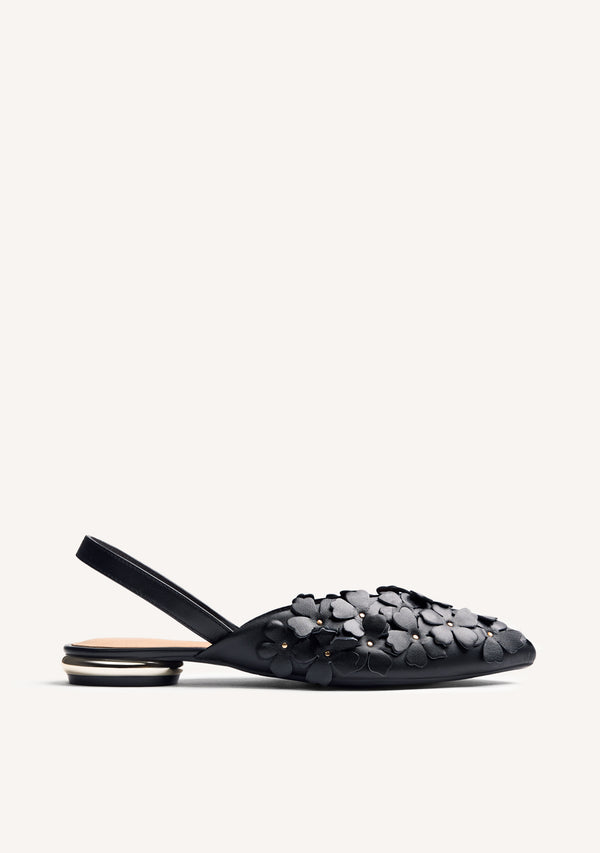 FLOWER LEATHER SLINGBACK BALLET FLATS KINNA