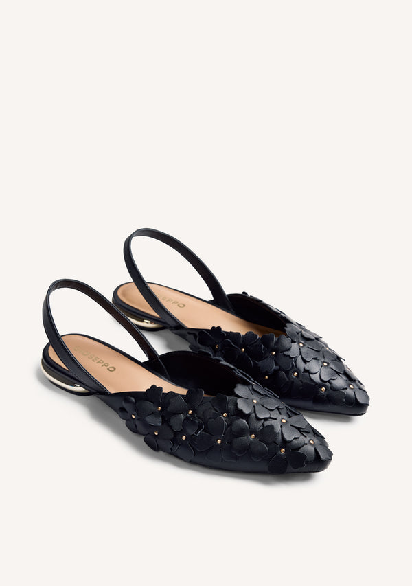 FLOWER LEATHER SLINGBACK BALLET FLATS KINNA