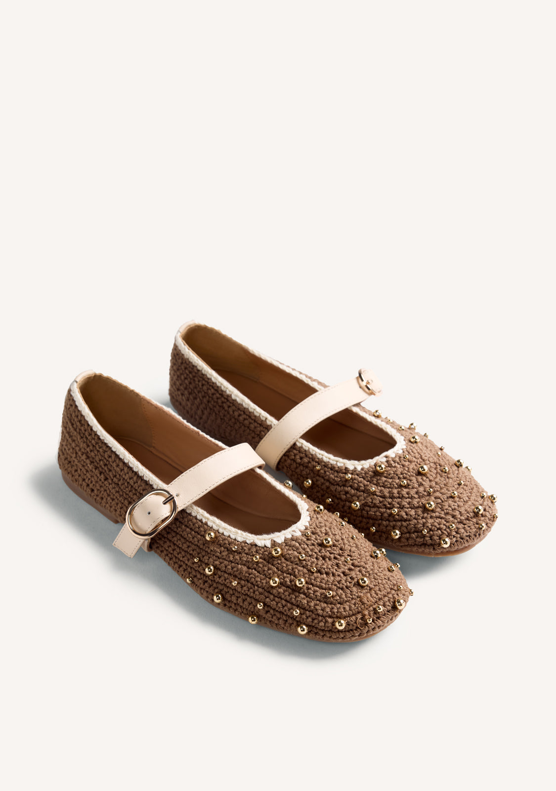 BALLERINES CUIR, CROCHET ET PERLES MANYONI