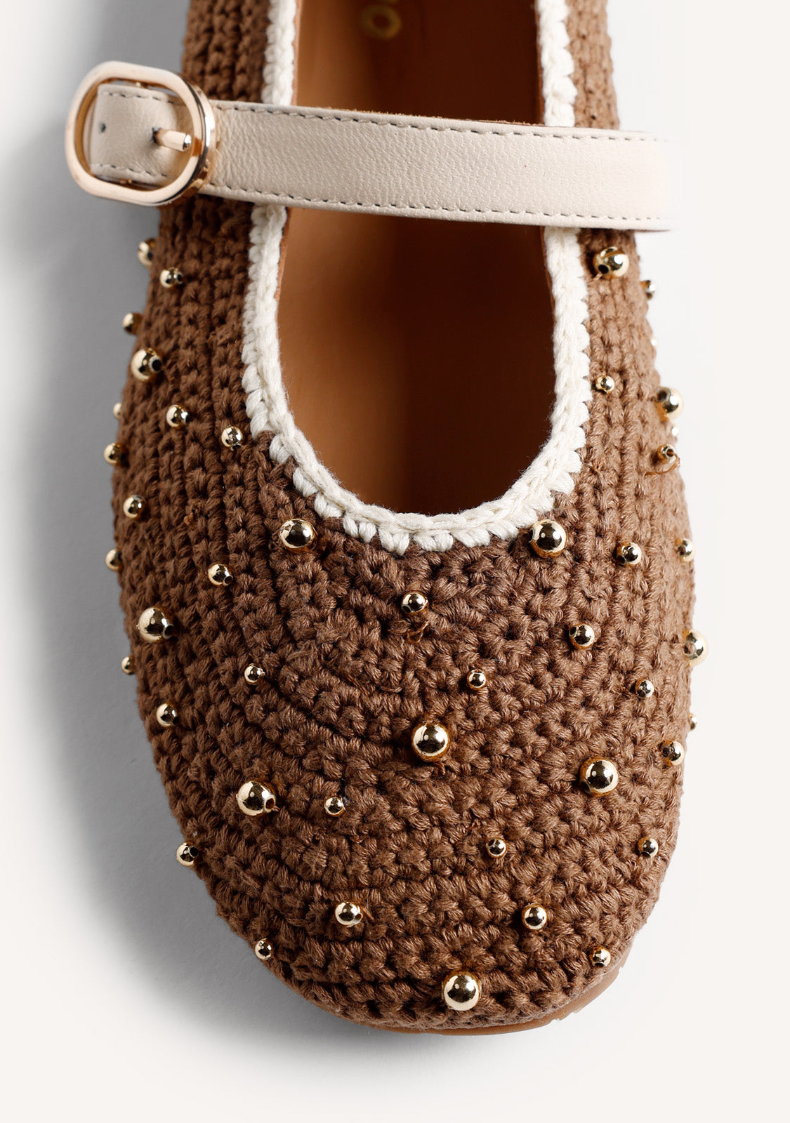 BALLERINES CUIR, CROCHET ET PERLES MANYONI