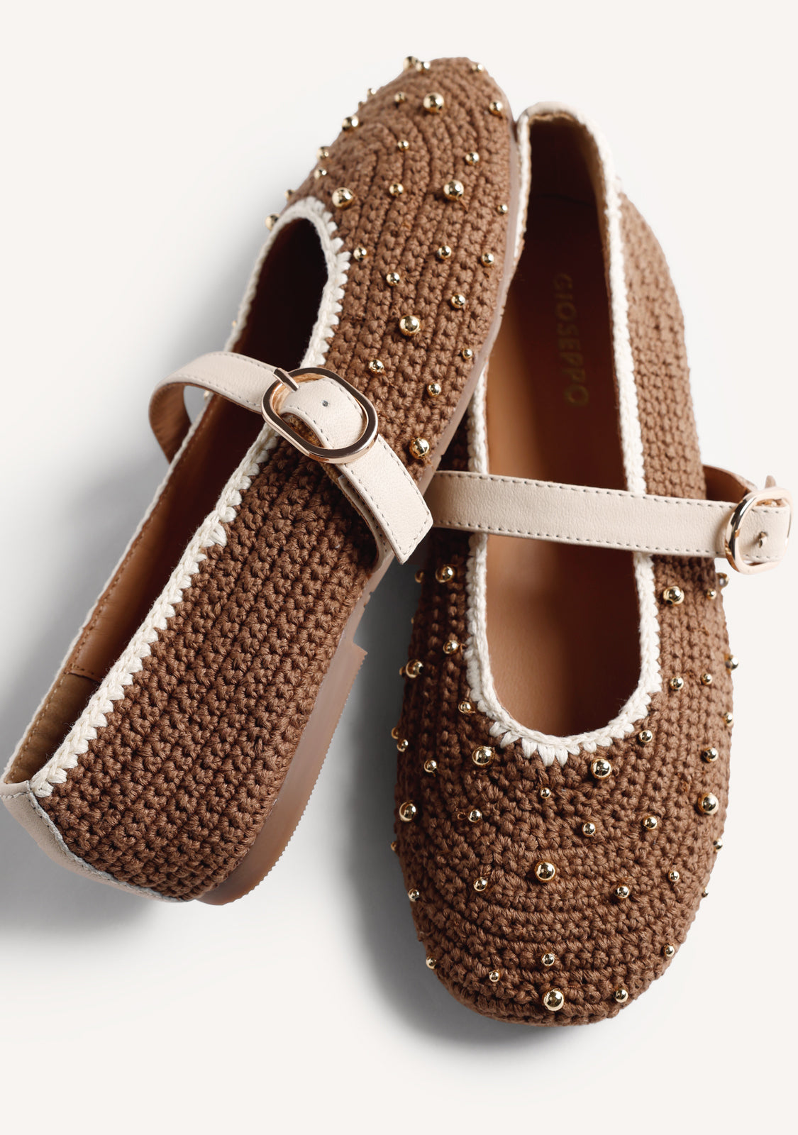BALLERINES CUIR, CROCHET ET PERLES MANYONI