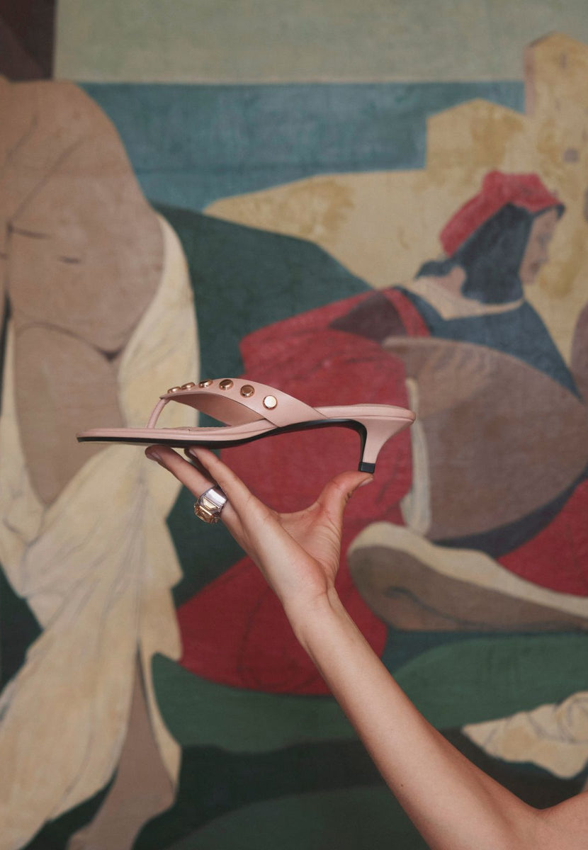 STUDDED LEATHER HEELED SANDALS SOKOTO