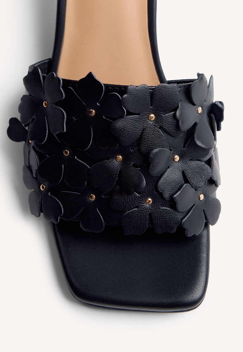 FLOWER LEATHER HEELED MULE SANDALS TANGUB