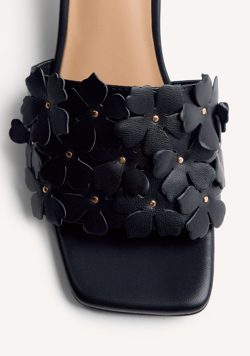 FLOWER LEATHER HEELED MULE SANDALS TANGUB