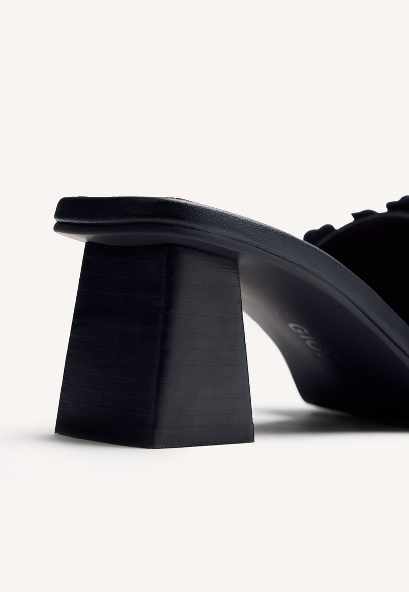 FLOWER LEATHER HEELED MULE SANDALS TANGUB