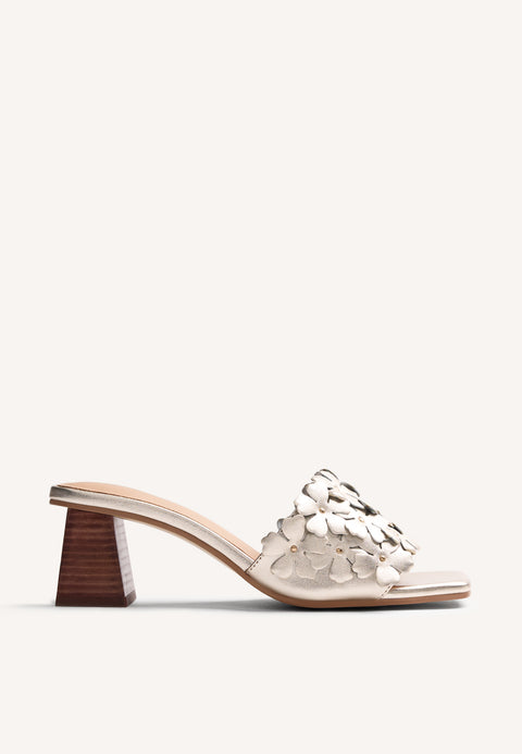 FLOWER LEATHER HEELED MULE SANDALS TANGUB