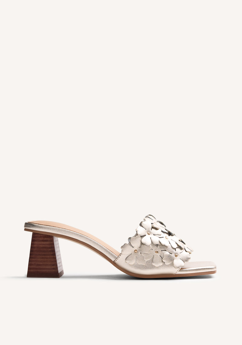 FLOWER LEATHER HEELED MULE SANDALS TANGUB