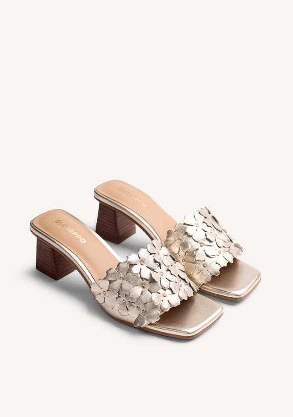 FLOWER LEATHER HEELED MULE SANDALS TANGUB