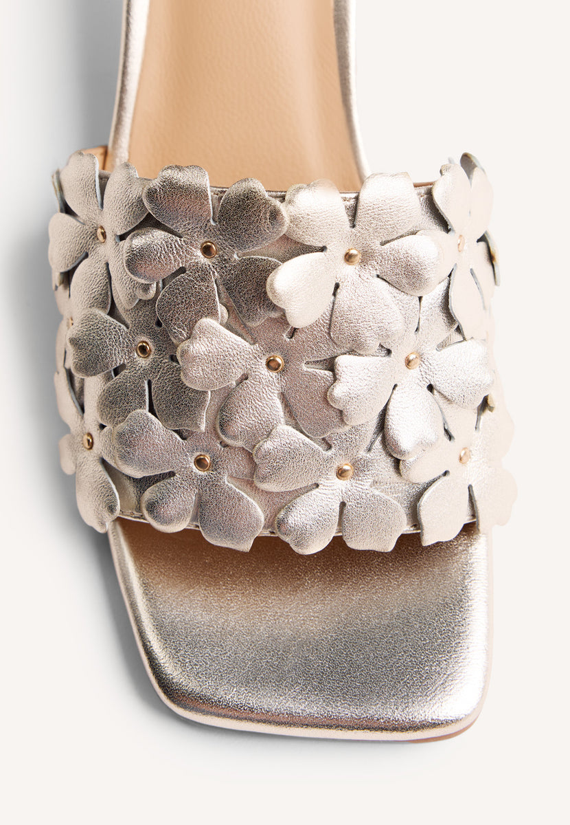 FLOWER LEATHER HEELED MULE SANDALS TANGUB