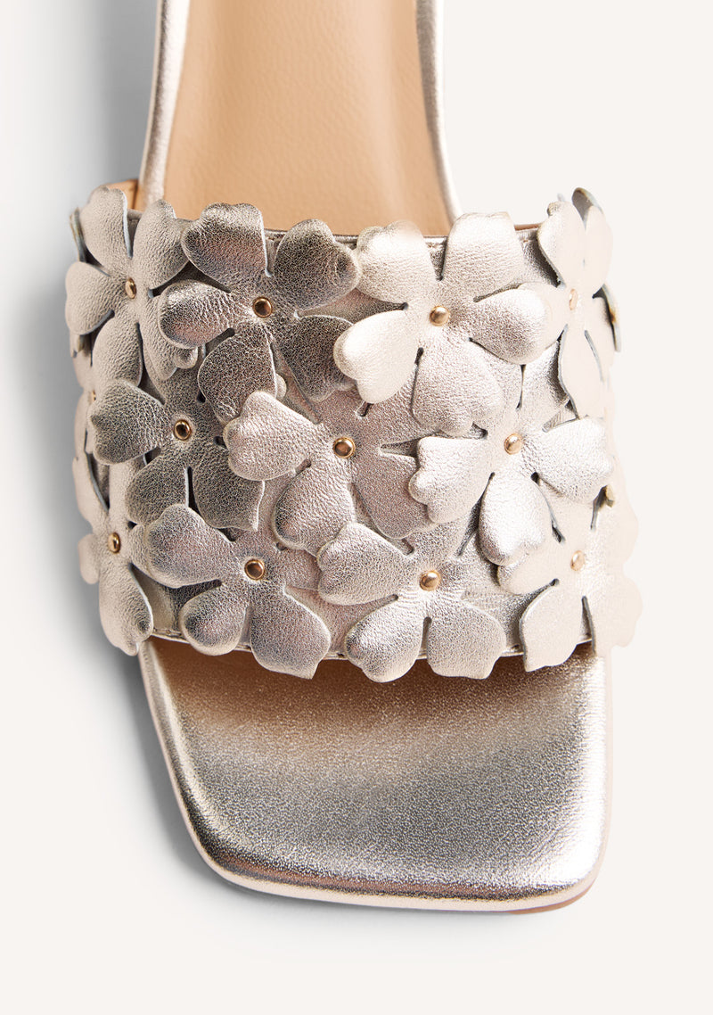 FLOWER LEATHER HEELED MULE SANDALS TANGUB