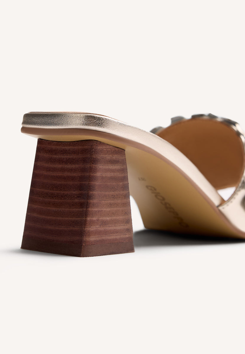 FLOWER LEATHER HEELED MULE SANDALS TANGUB