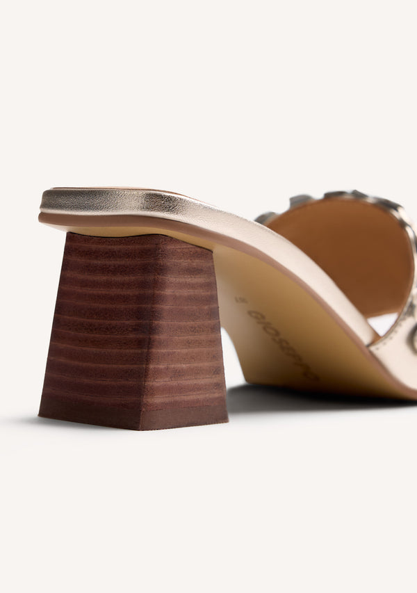 FLOWER LEATHER HEELED MULE SANDALS TANGUB