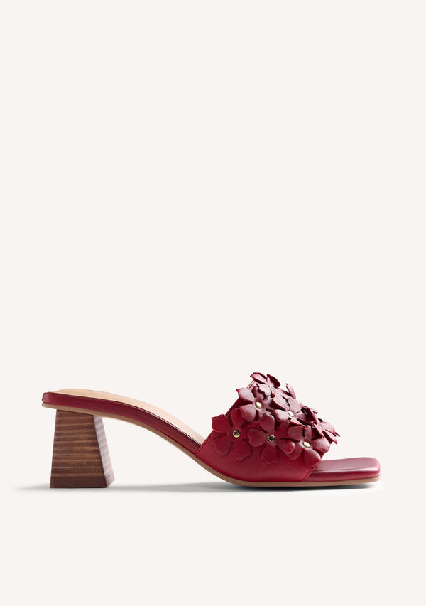 FLOWER LEATHER HEELED MULE SANDALS TANGUB