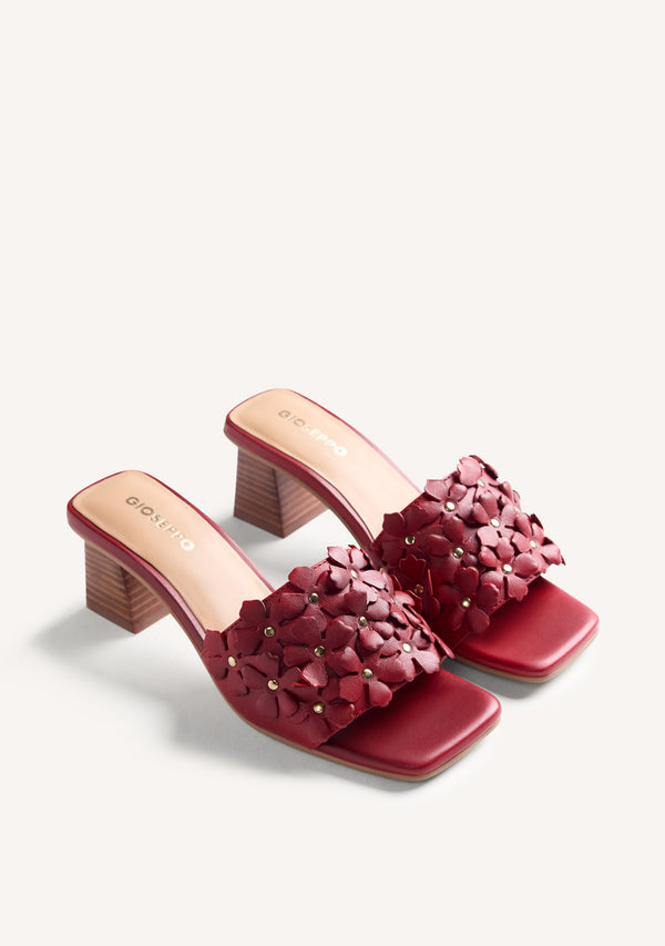 FLOWER LEATHER HEELED MULE SANDALS TANGUB