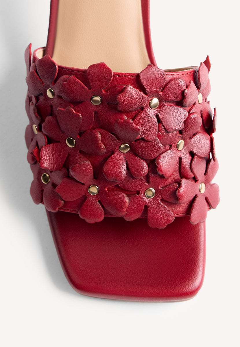 FLOWER LEATHER HEELED MULE SANDALS TANGUB