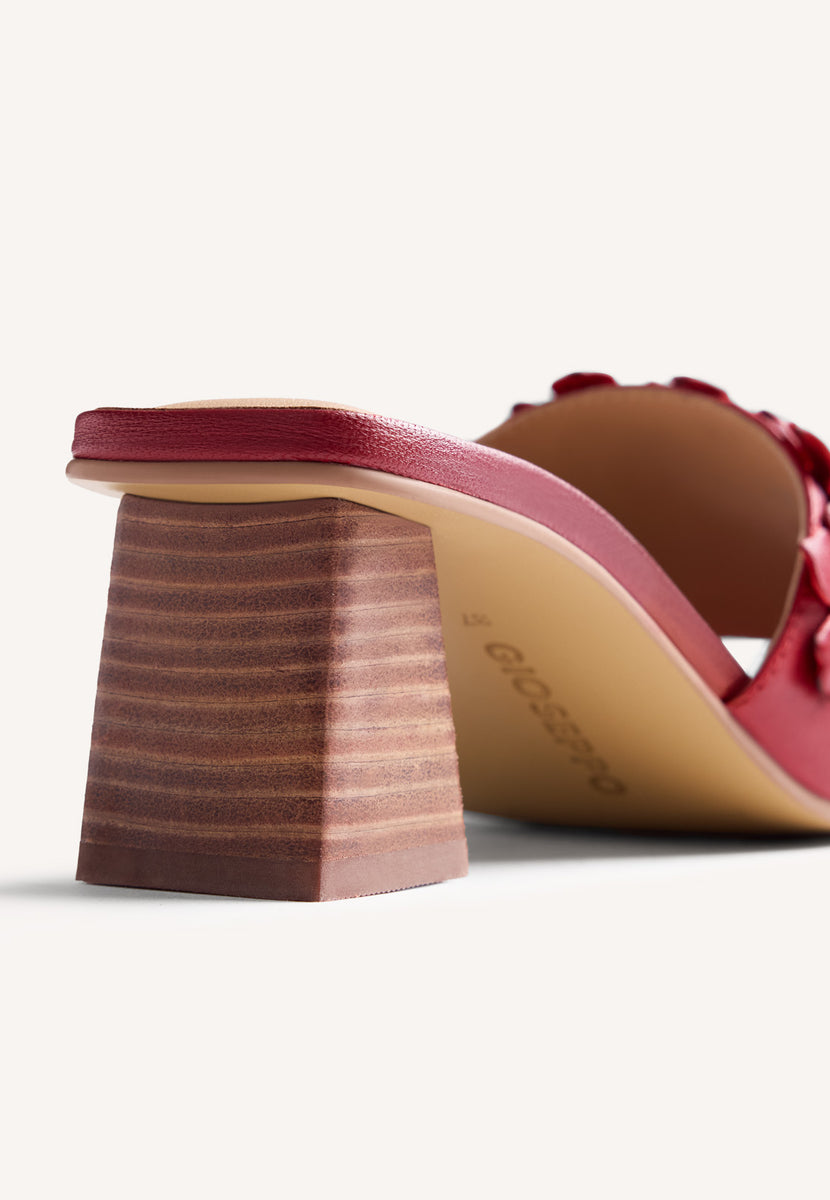 FLOWER LEATHER HEELED MULE SANDALS TANGUB