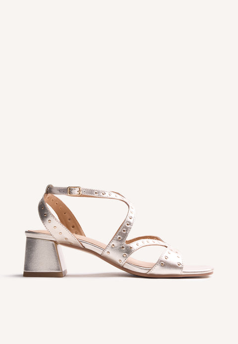 STUDDED LEATHER HEELED SANDALS WATATE